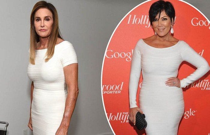 caitlyn kris jenner wear same white dress together caitlyn kris jenner wear same white dress together