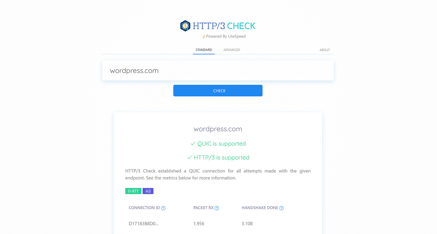 See that WordPress.com has QUIC and HTTP/3 enabled