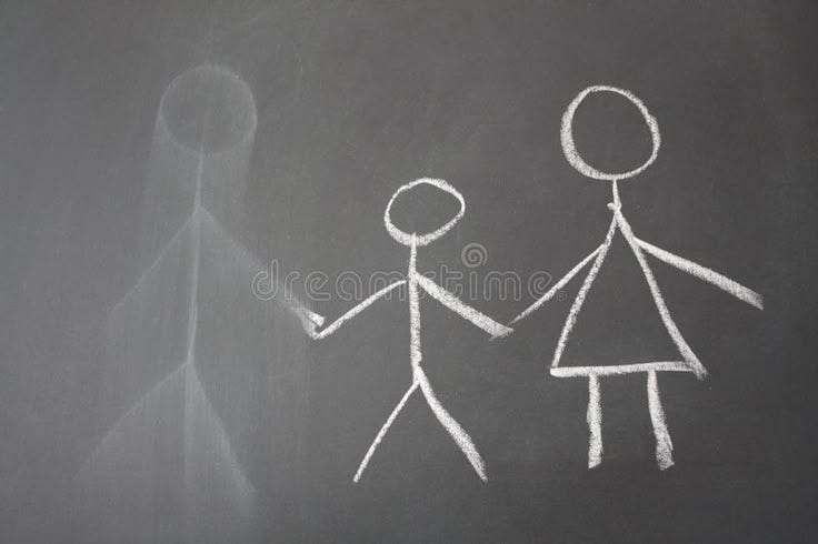 This may contain: a drawing of two people holding hands on a chalkboard with the light shining through