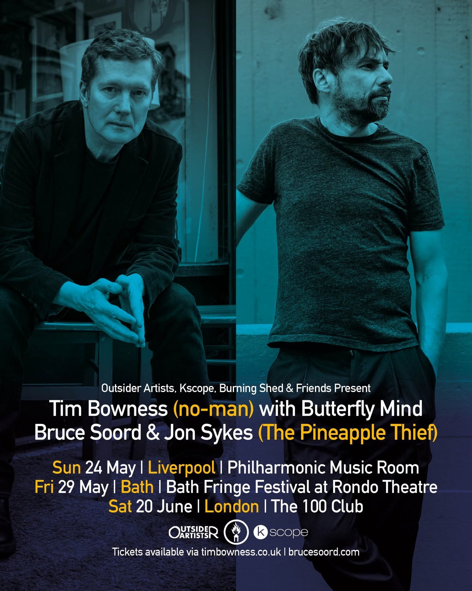 Last few tickets remain for Tim Bowness / Butterfly Mind and Bruce Soord / Jon Sykes co-headline gigs
