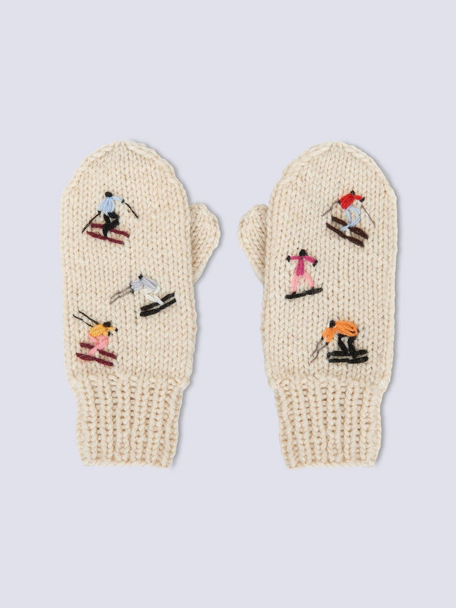 Mirstore's skiers hand-embroidered knitted mittens