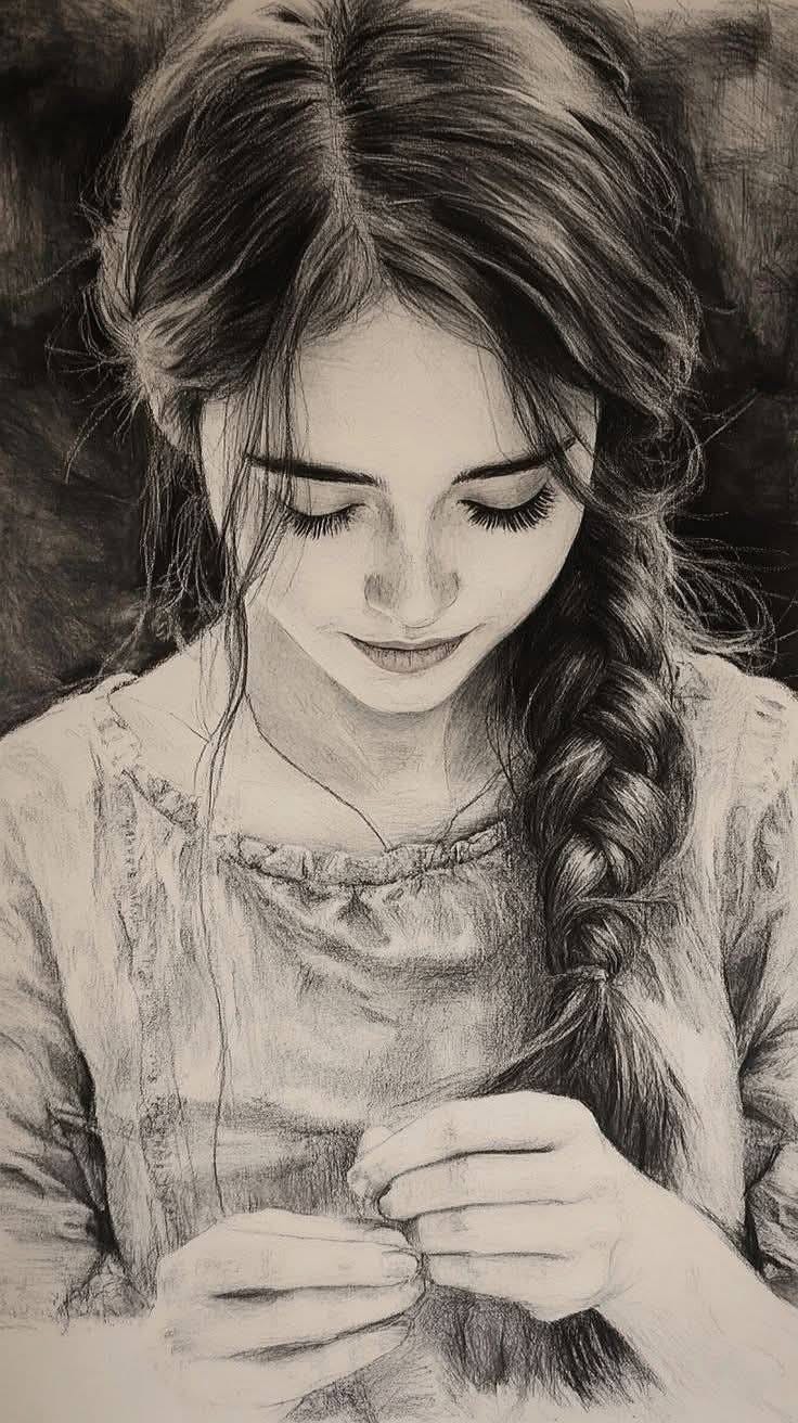 May be a black-and-white image of one or more people and braids