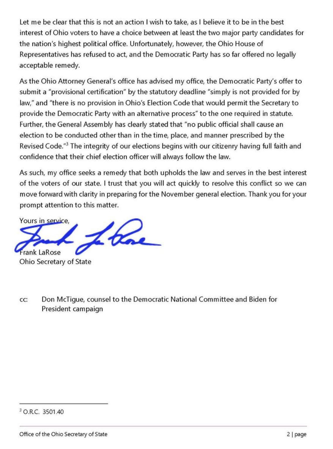 A letter of a politician

Description automatically generated