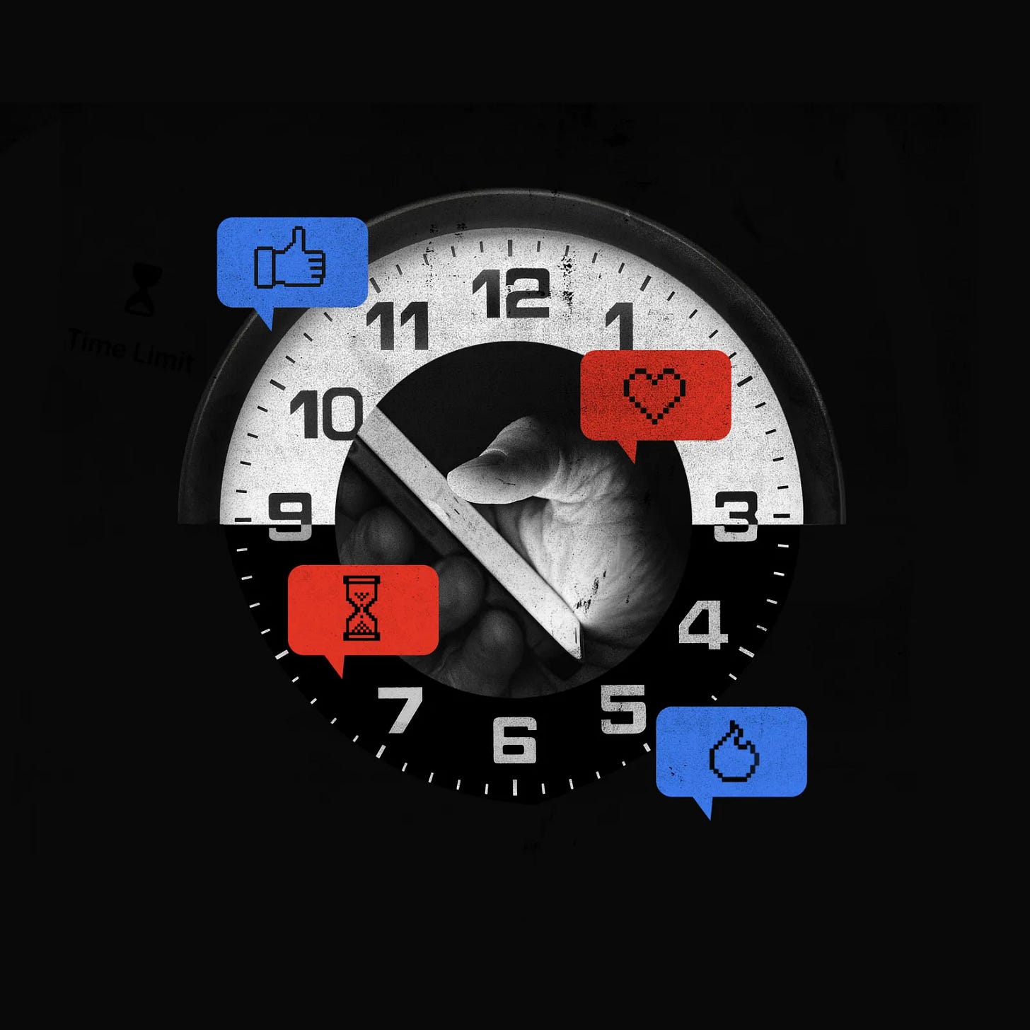 Collage of a clock and social media reactions