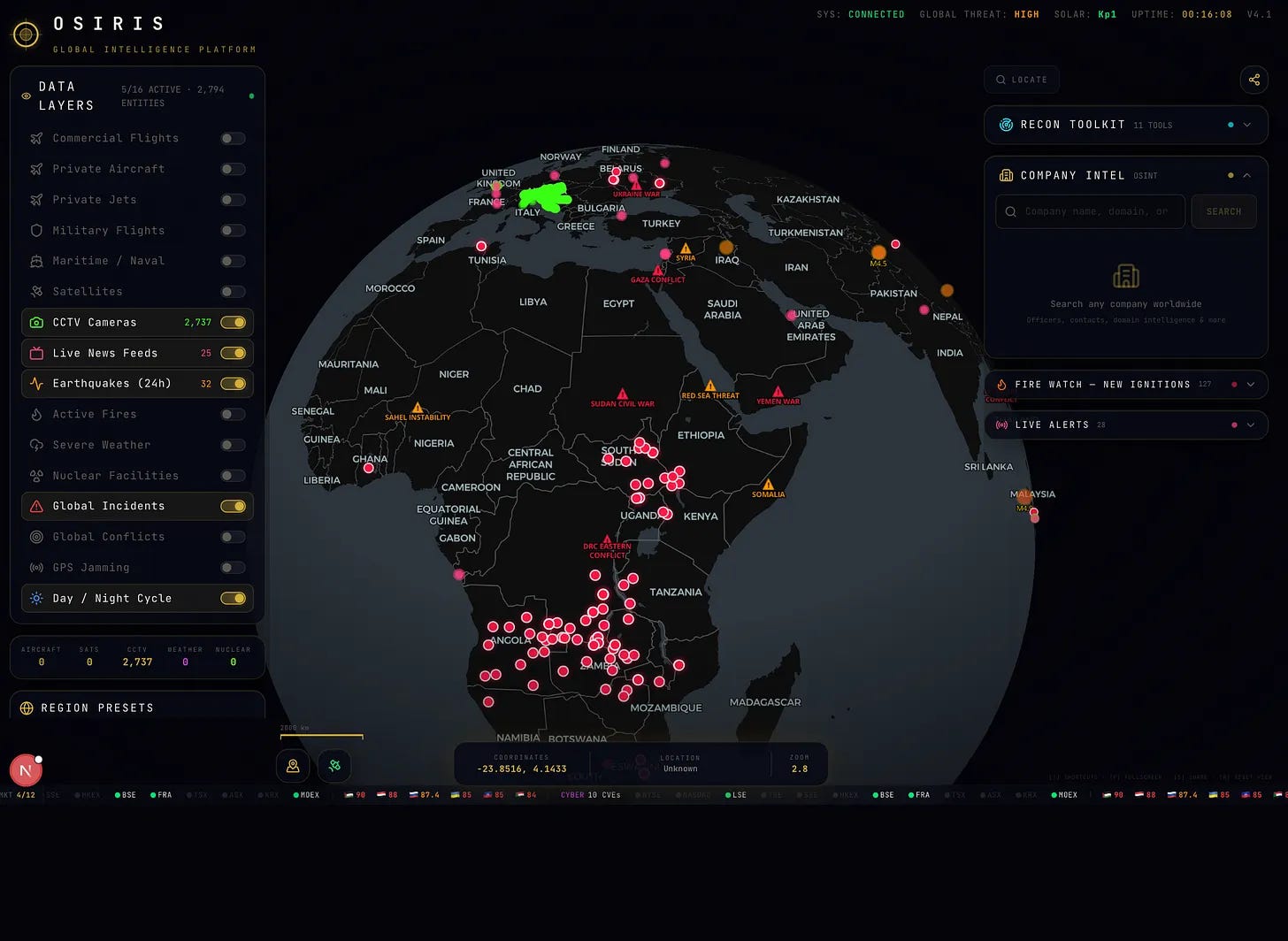 Fire Detection System built with Claude Code skills, showing the Osiris global map with CCTV and wildfire layers active Fire Detection System built with Claude Code skills, showing the Osiris global map with CCTV and wildfire layers active