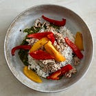 Chicken & roasted pepper bowl with zesty chimichurri sauce