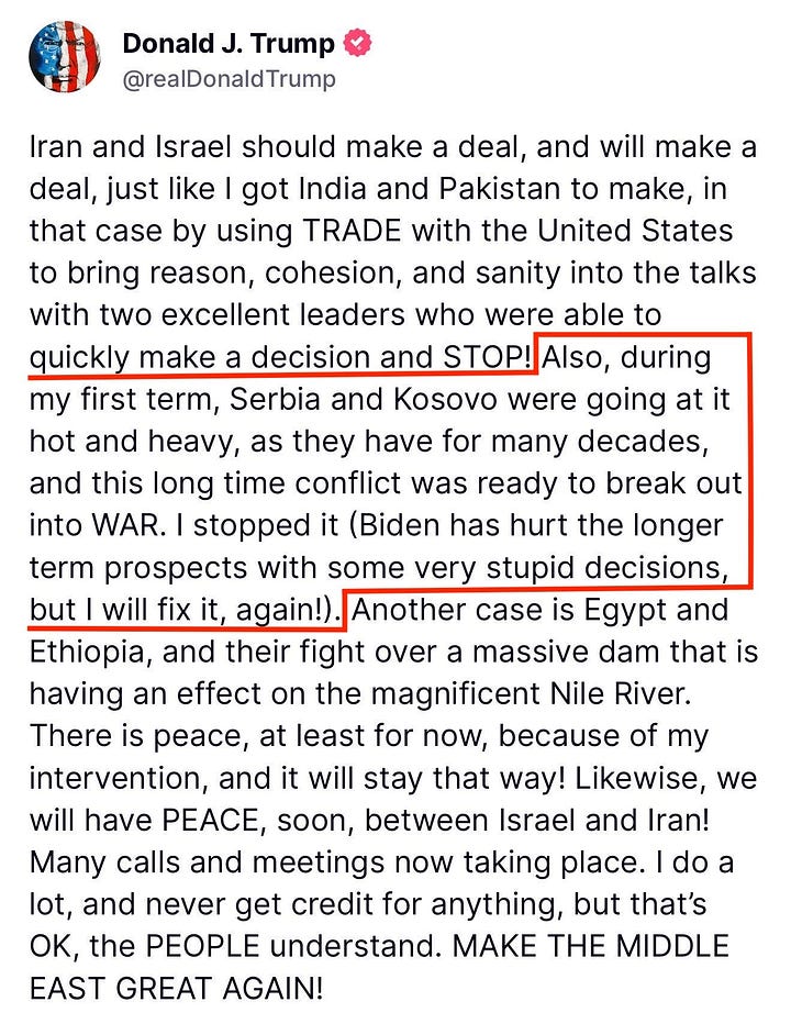 Trump claims credit for preventing war between Serbia and Kosovo during his first term, blaming Biden for "very stupid decisions" that he vows to fix it.