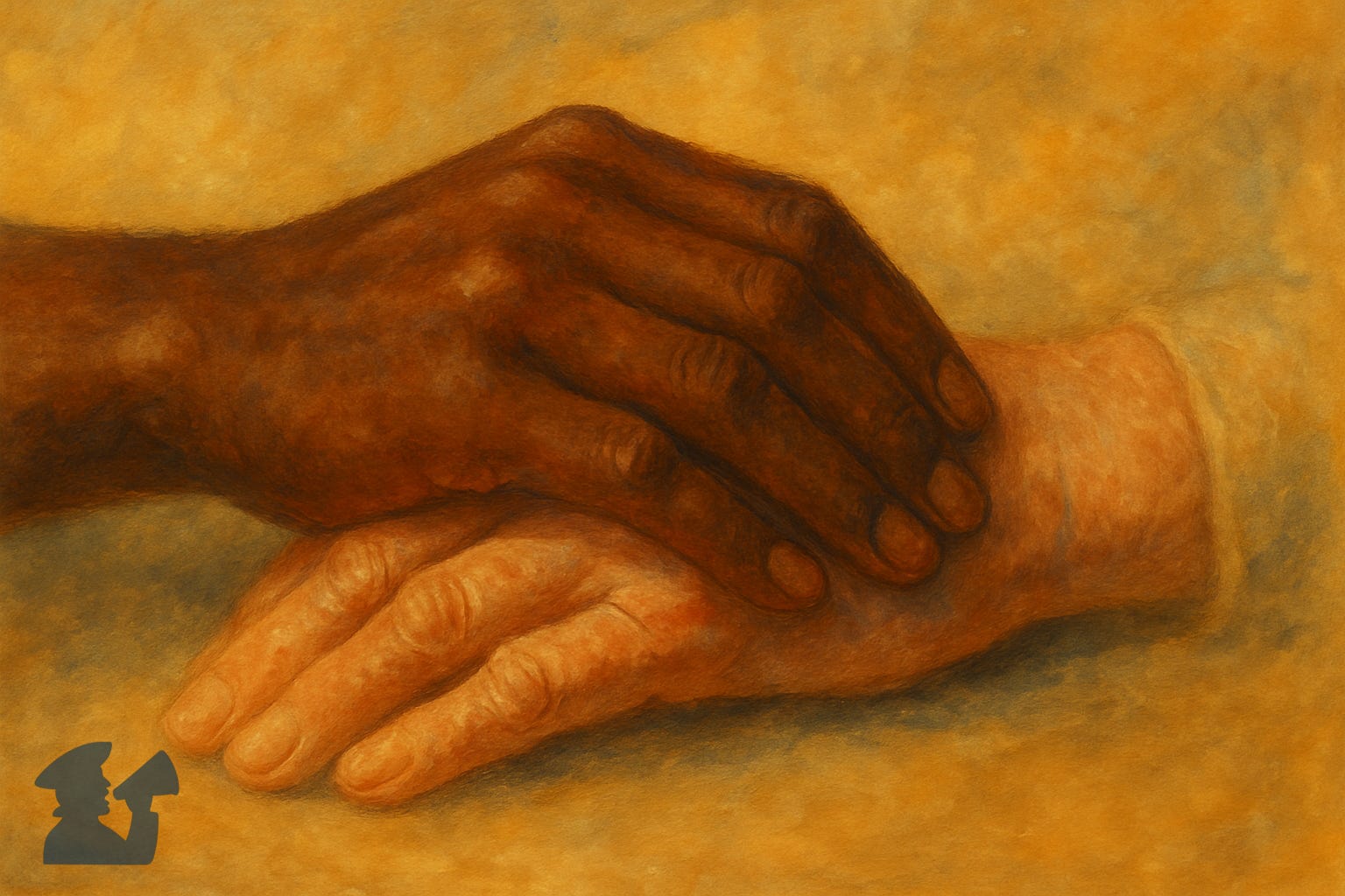 Illustration of one hand on top of another in a posture of support Illustration of one hand on top of another in a posture of support