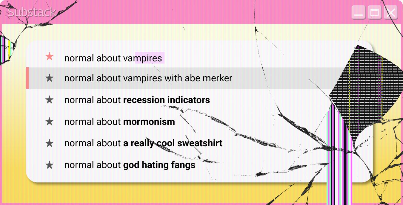 A cracked screen header displaying a search bar with various vampire-related entries.