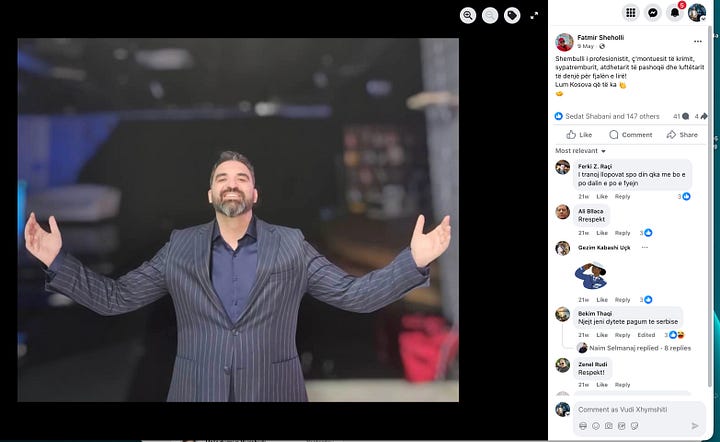 31 janar 2025 & 9 maj 2025: Në dy postime radhazi, Fatmir Sheholli i jep hapësirë Lirim Mehmetajt: së pari uron “Suksese Lirim Mehmetaj” duke publikuar logon e “VOX Kosova”, më pas e portretizon si “shembulli i profesionistit… atdhetarit të pashoq… i denjë për fjalën e lirë”. Dy momente që dokumentojnë afërsinë dhe mbështetjen e zërit të Mehmetajt nga rrjeti i Shehollit.