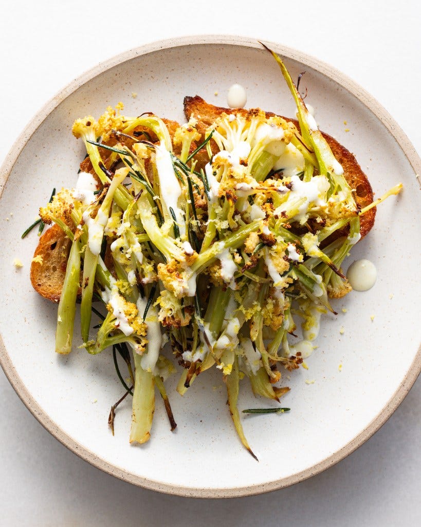 finiahed Sprouting Cauliflower with Anchovy Brown Butter & Lemon