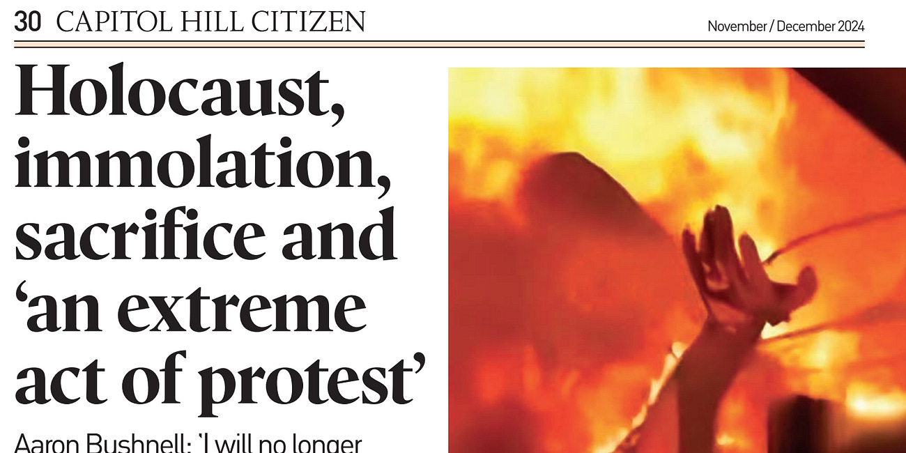 Holocaust, Immolation, Sacrifice and An Extreme Act of Protest