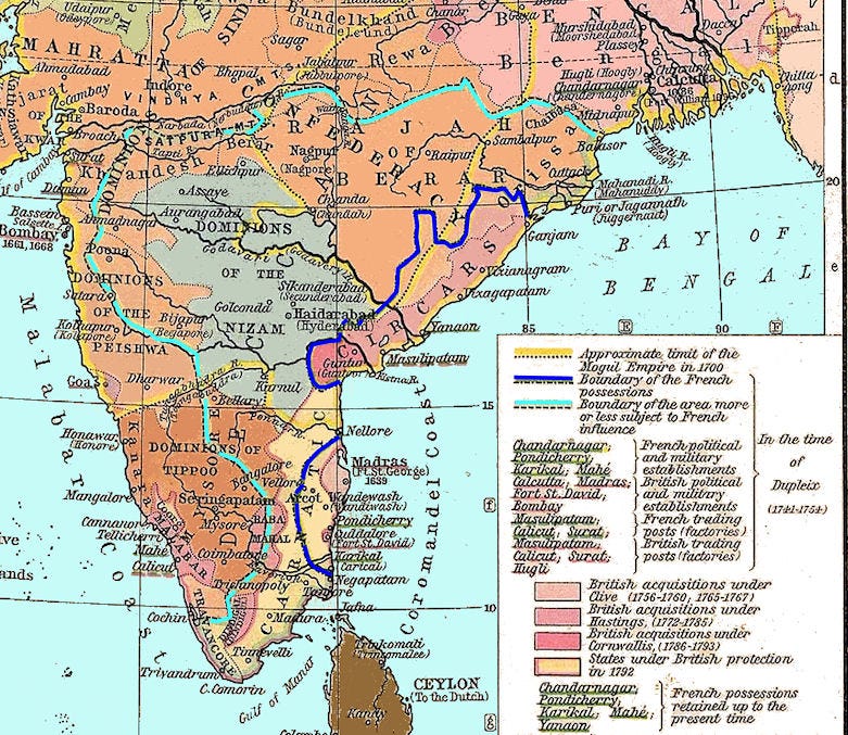 India History Map - 1754 French