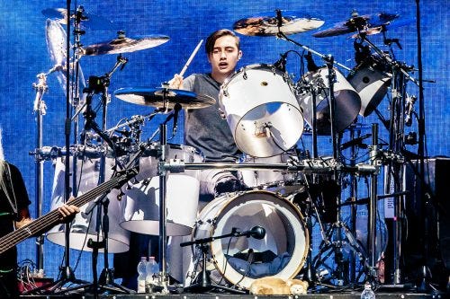 Nicholas Collins drumming for Phil Collins in June 2019 in Milan, Italy