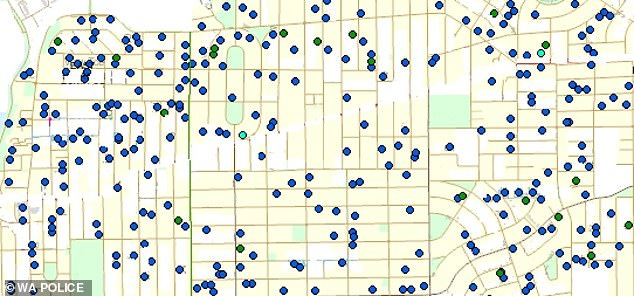 Some of the police maps - which were 'de-identified' to prevent criminals from finding gun owners and stealing their weapons - showed hundreds of handguns and rifles licensed in a small area
