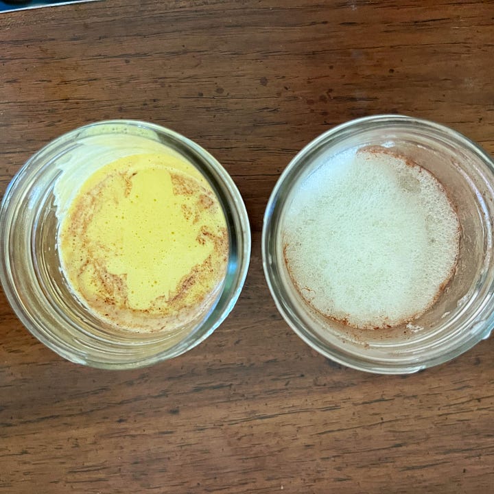Bowls and jars of egg foam