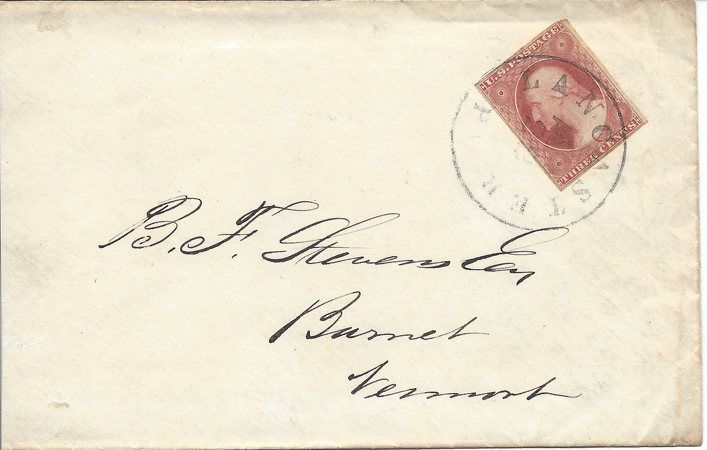 Cover featuring an imperforate 3 cent stamp