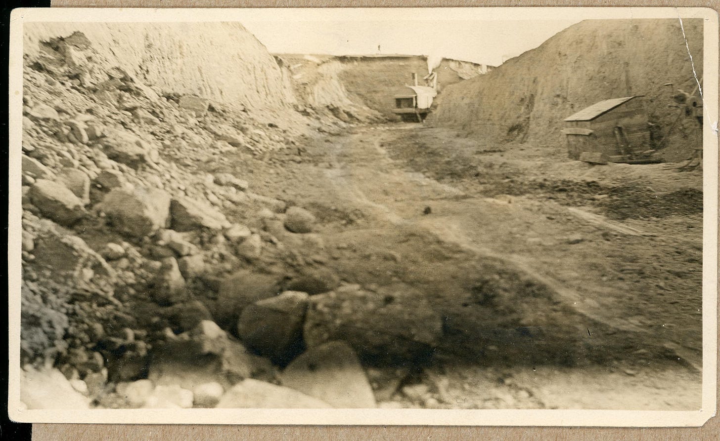 Undated historical photo labelled “Old Canal last of St. Mary River near Babb – 1909. U.S.B.R. [U.S. Bureau of Reclamation] project.”