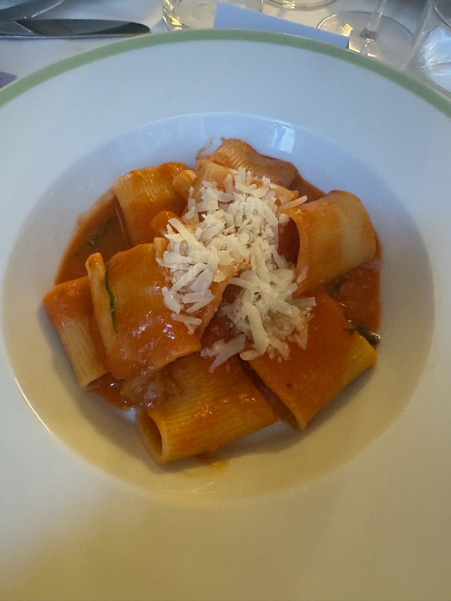 A plate of pasta at Da Giacomo in Milan, Italy.