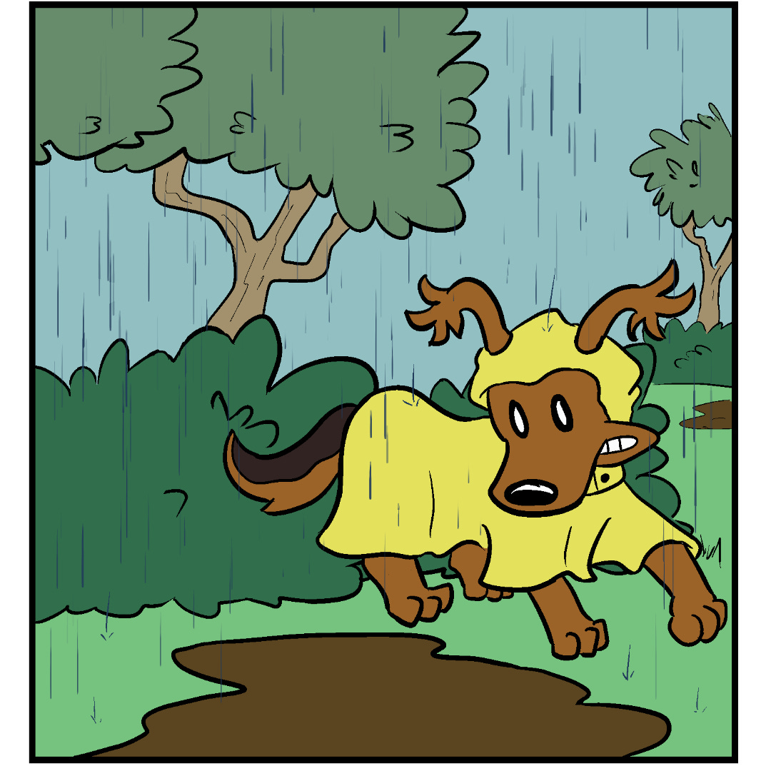 Comic Panel 4: Fluff Pup stretches her body with a grimace as she edges around the last of the giant mud puddle and keeps her clean dainty feet out of it. Comic Panel 4: Fluff Pup stretches her body with a grimace as she edges around the last of the giant mud puddle and keeps her clean dainty feet out of it.