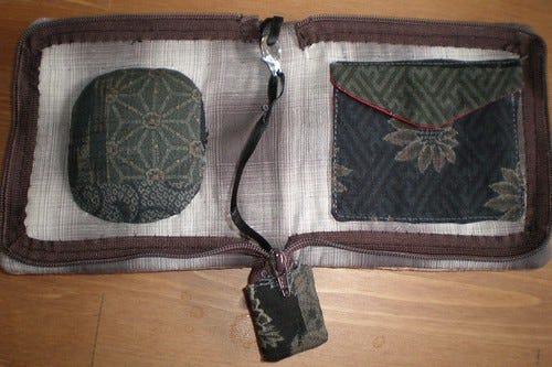 Traditional japanese fabric sewing wallet inside Traditional japanese fabric sewing wallet inside