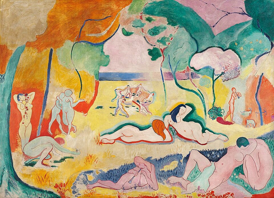 Nude figures resting in a colorful landscape Nude figures resting in a colorful landscape
