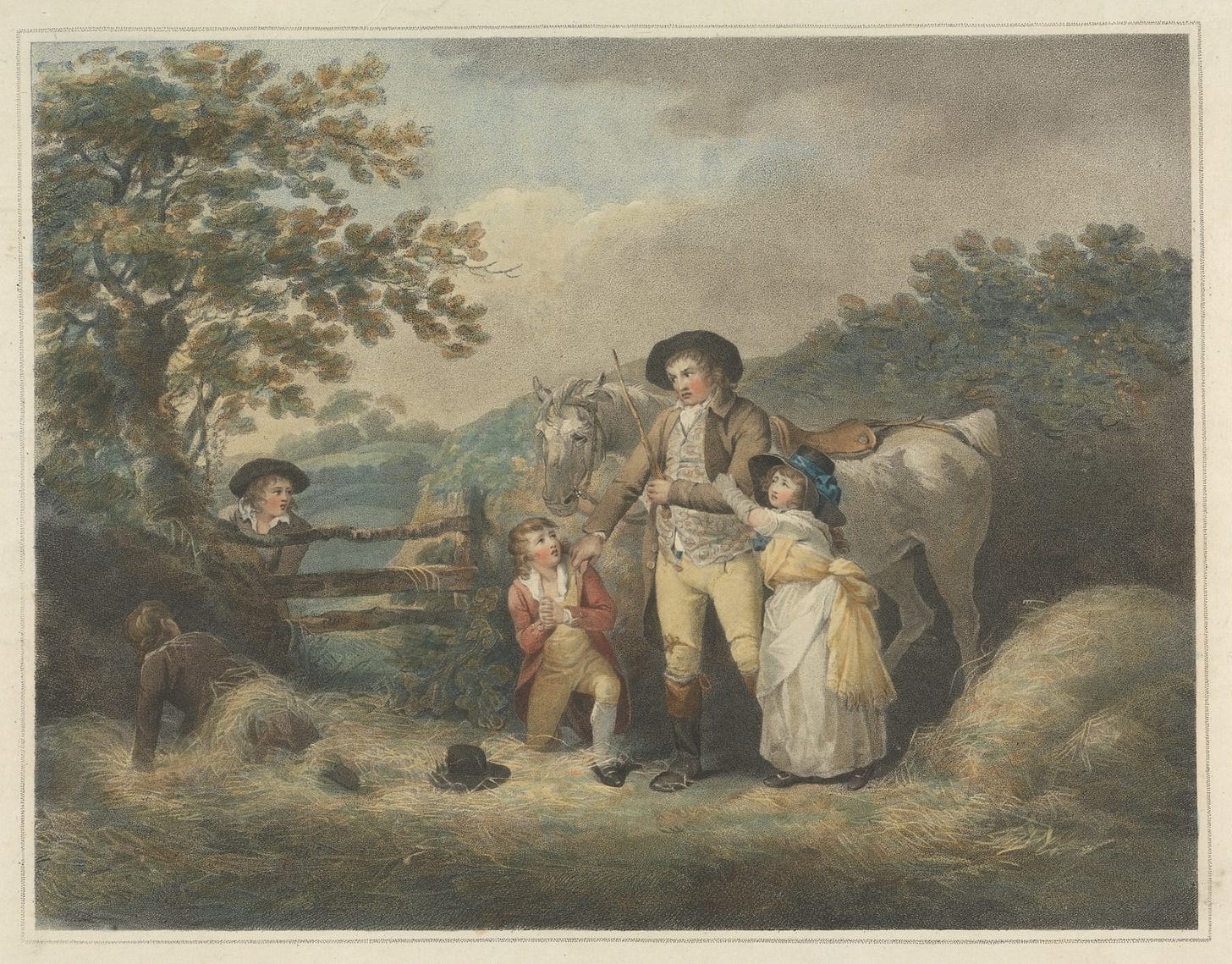 painting of a farmer in the 1700s berating his workers