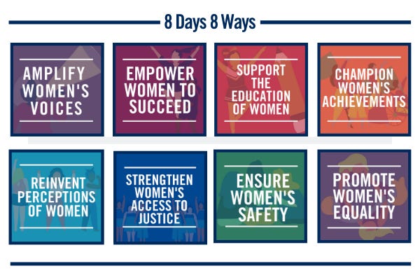 8 Ways to Support Women. Source https://www.tahirih.org/news/8-ways-to-support-women