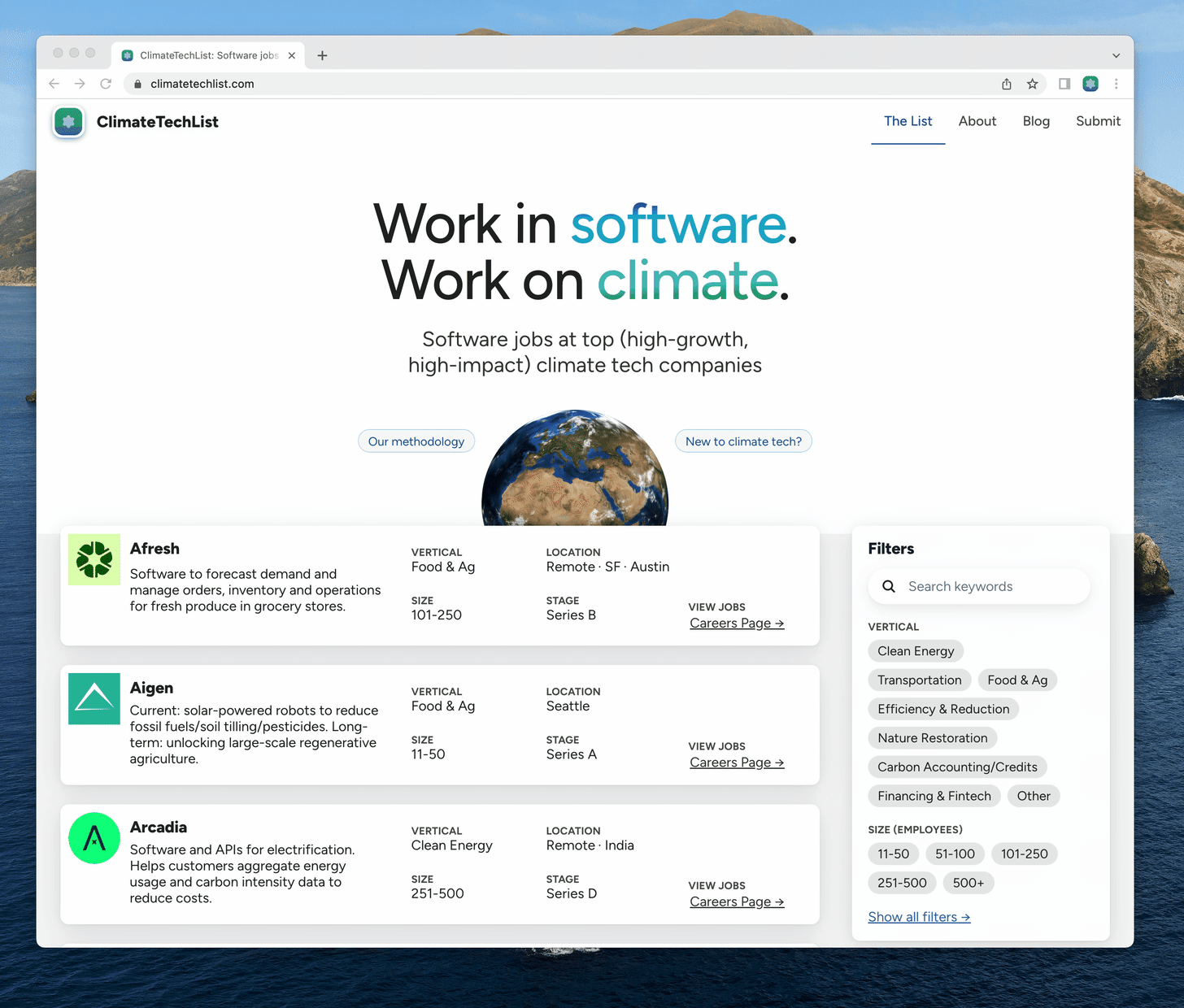 Linked filters on climatetechlist