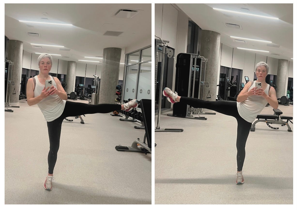 Two photos of the author engaging her glut meds. 