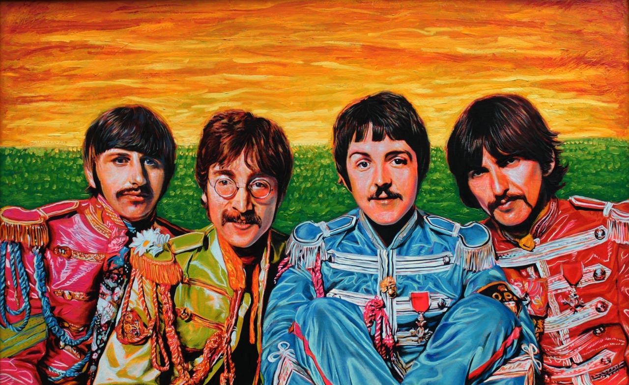 Gatefold photo from The Sgt Pepper’s LP reimagined with an oil paint design.