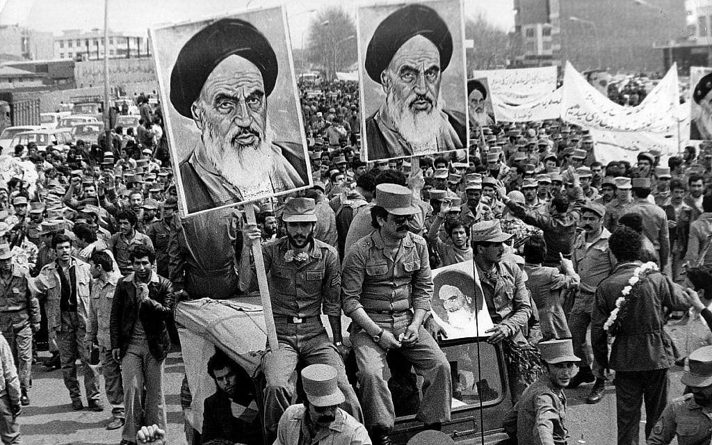 Iranian Islamic Republic Army soldiers carry posters of the Ayatollah Khomeini during the revolution of 1979. (Keystone/Getty Images/via JTA) Iranian Islamic Republic Army soldiers carry posters of the Ayatollah Khomeini during the revolution of 1979. (Keystone/Getty Images/via JTA)