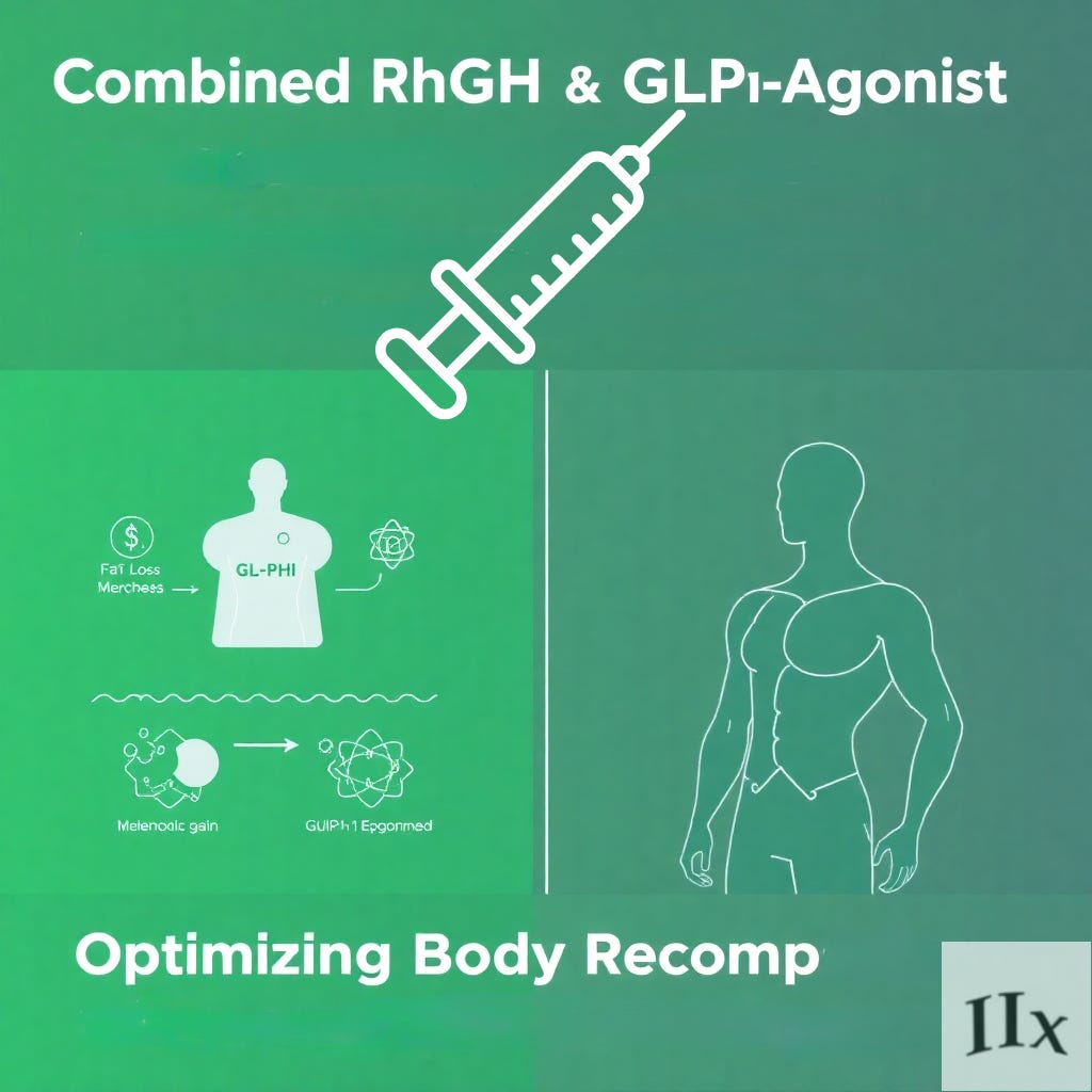 Article Cover for Combined RhGH and GLP-1 Agonist Rationales and Practical Use for Recomp (simultaneous Fat Loss and Muscle gain)