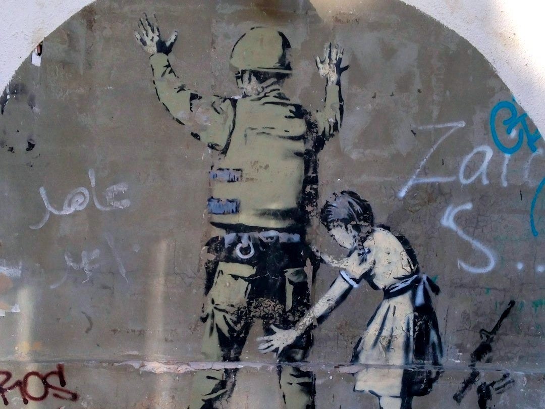 girl and soldier wall graphic