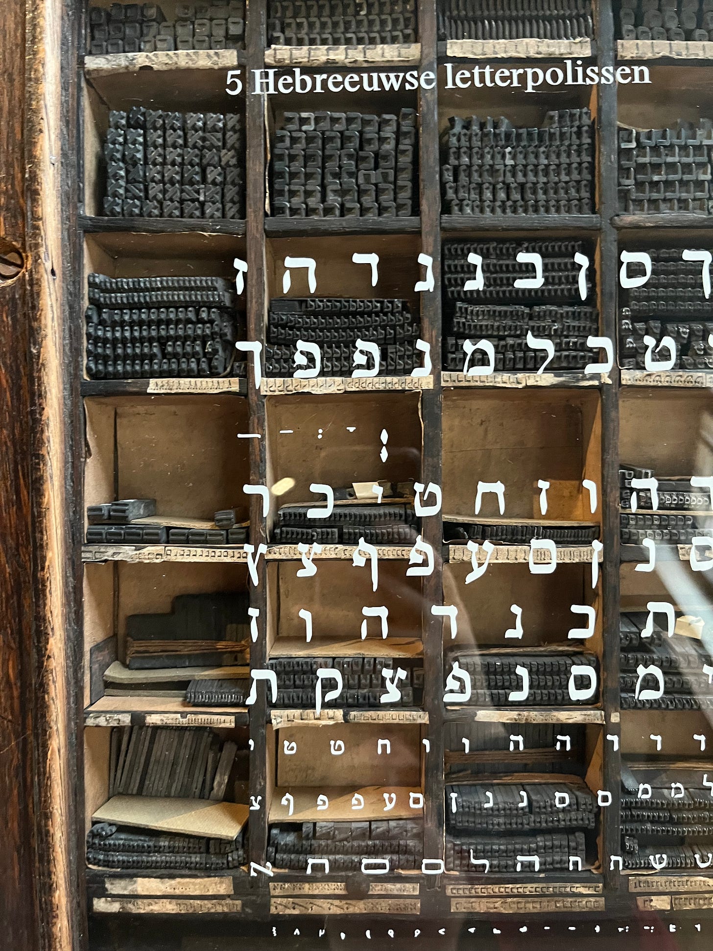 a type case full of lead type for Hebrew letters a type case full of lead type for Hebrew letters