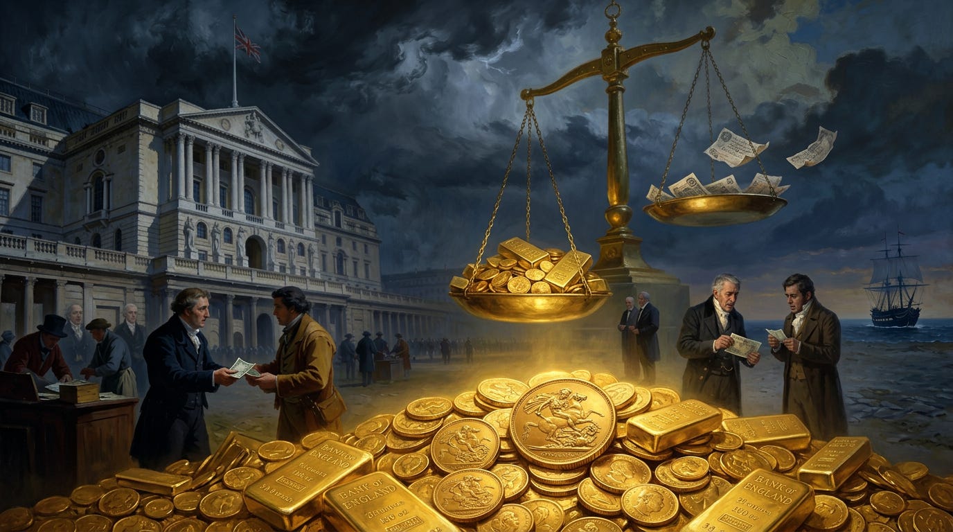 Gold-centred illustration of Britain’s monetary debates