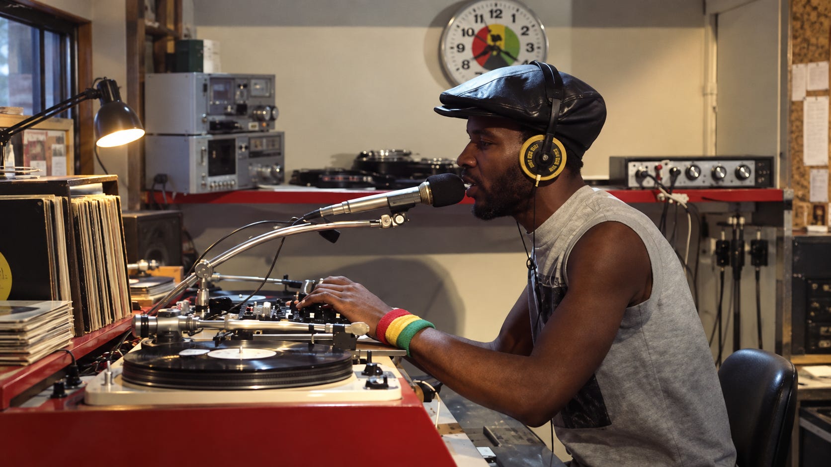 A Jamaican sound-system selector at work, turning vinyl, voice and rhythm into a cultural force that would travel far beyond the island. A Jamaican sound-system selector at work, turning vinyl, voice and rhythm into a cultural force that would travel far beyond the island.