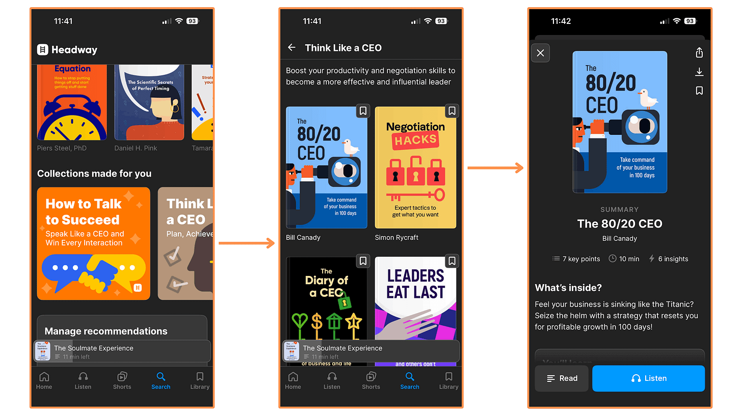 Headway's Collections (mobile app + dark mode)