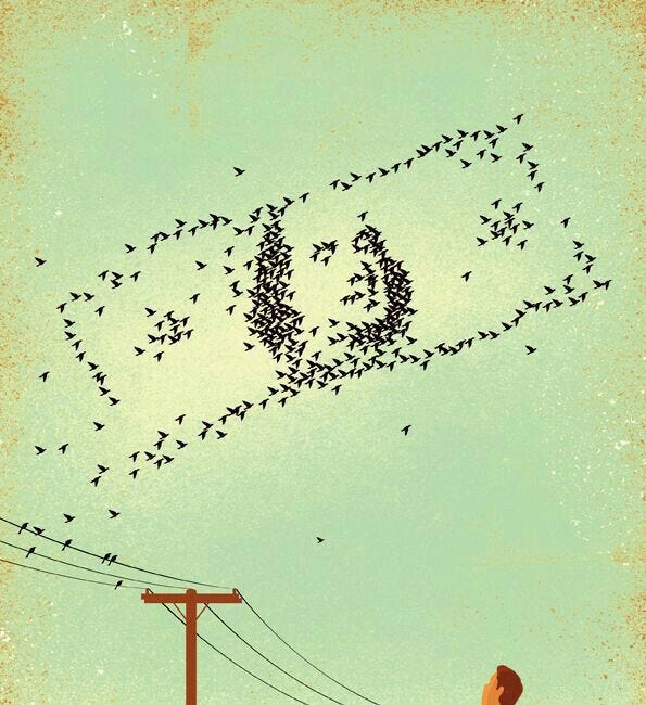 A monetary mirage that visibly reveals the magic trick