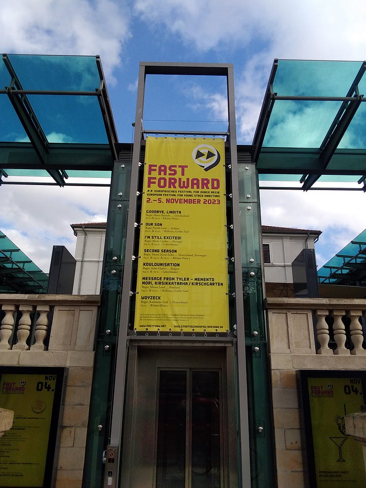 Images of Dresden, including Hellerau festival house and the longest mural in Europe.