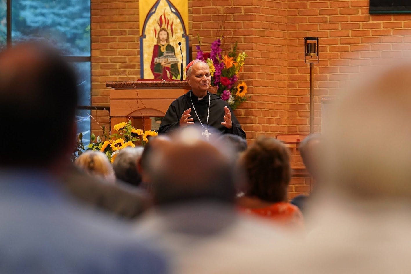 Cardinal Robert Prevost speaks at St. Jude Church in New Lenox, Illinois