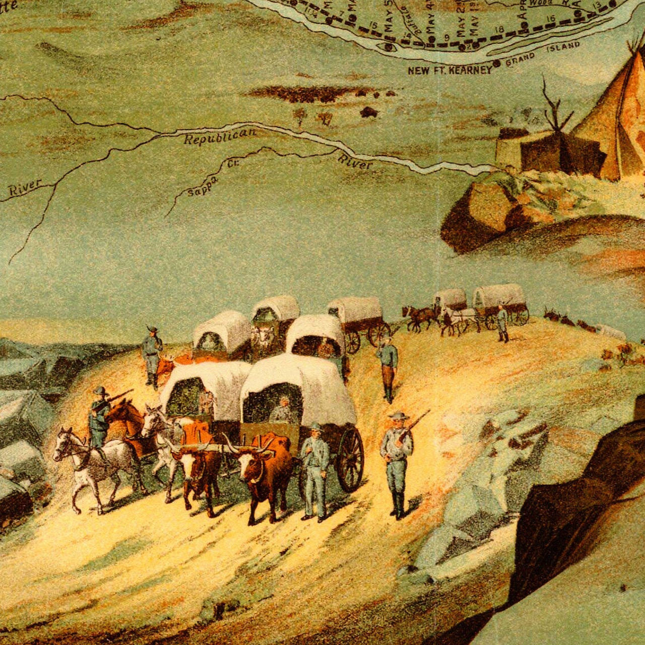 Utah, 1846-1847, Route of the Mormon Pioneers, Panoramic Pictorial Map (I)