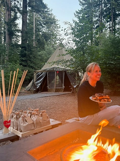 Amanda Haas and guests enjoy Guerneville at Autocamp Sonoma doing yoga, eating, and spending time together under the redwoods