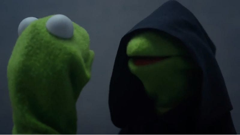 Kermit and dark Kermit in a robe meme