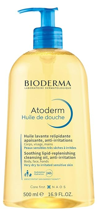 Bioderma Atoderm Shower Oil, Cleansing Oil For Face &amp; Body, Nourishing Cleansing Oil For Dry to Atopic Sensitive Skin For Softer &amp; Smooth Skin For Your Whole Family