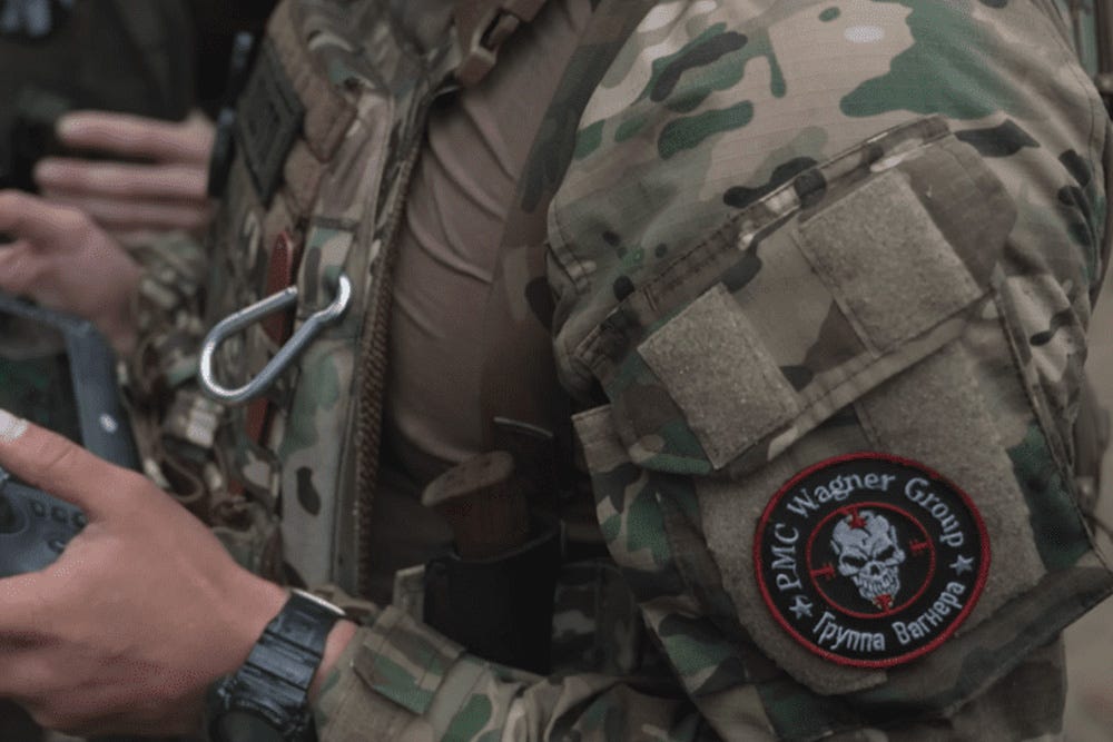 A close up of the Wagner logo on a solider's arm