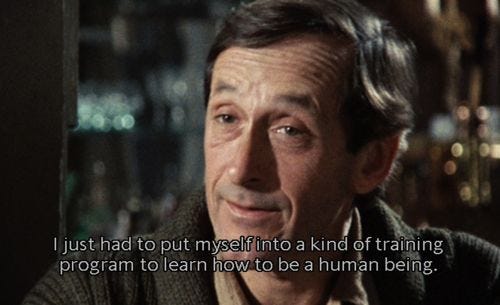 This may contain: an older man in a suit and tie with a quote from the movie, i just had to put my life into a kind of training program