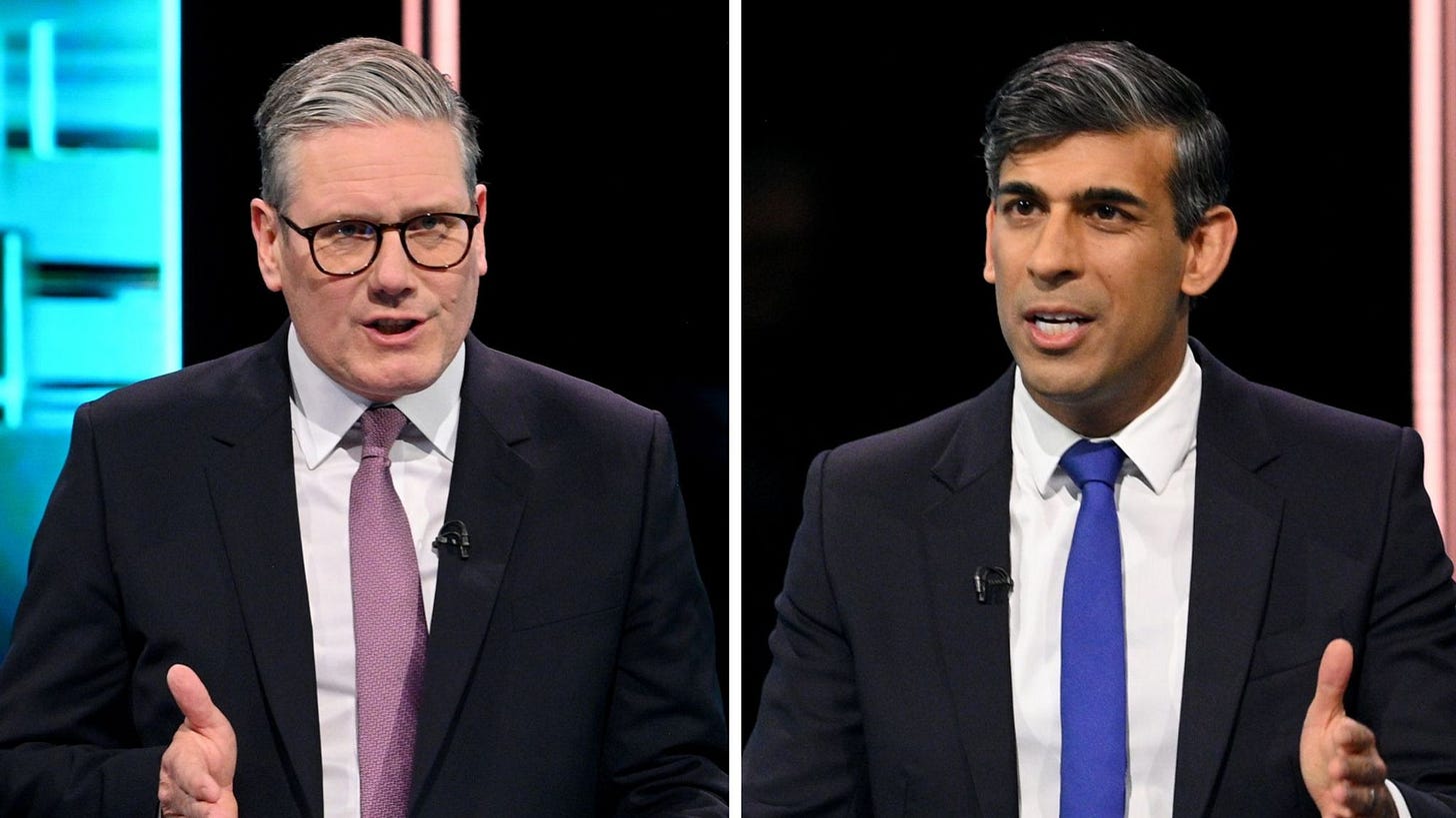 Sir Keir Starmer said it was 'garbage' to claim he would raise taxes by £2,000 as he traded blows with Rishi Sunak in their heated first TV debate. Sir Keir Starmer said it was 'garbage' to claim he would raise taxes by £2,000 as he traded blows with Rishi Sunak in their heated first TV debate.