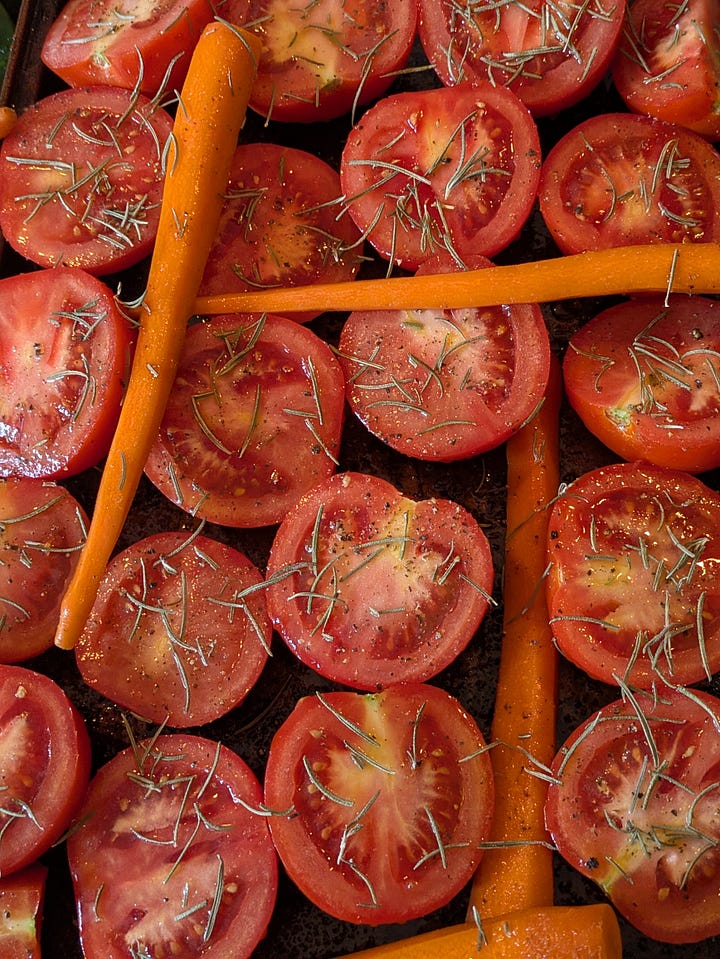 Fresh tomatoes (and carrots!) I roasted for the soup recipe below. A 120 year old foundation wall I restored as part of our investment house project.