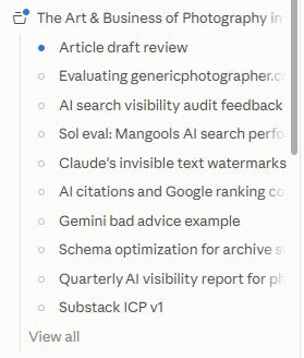 A list of chat titles inside of a Claude project. A list of chat titles inside of a Claude project.